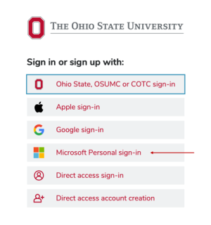 image showing possible log-in options to access the Canvas platform. The fourth option of the menu is indicated with a red arrow.